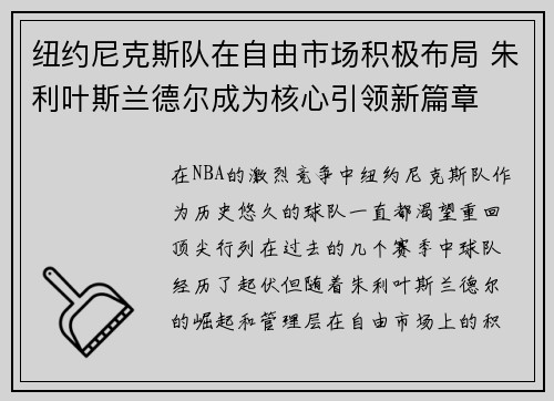 纽约尼克斯队在自由市场积极布局 朱利叶斯兰德尔成为核心引领新篇章 纽约尼克斯队在自由市场积极布局 朱利叶斯兰德尔成为核心引领新篇章